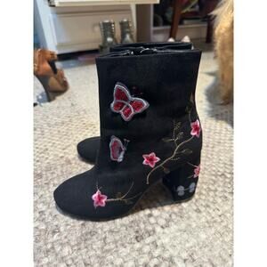 Nanette Lenore Floral Embroidered Butterfly Heeled Booties